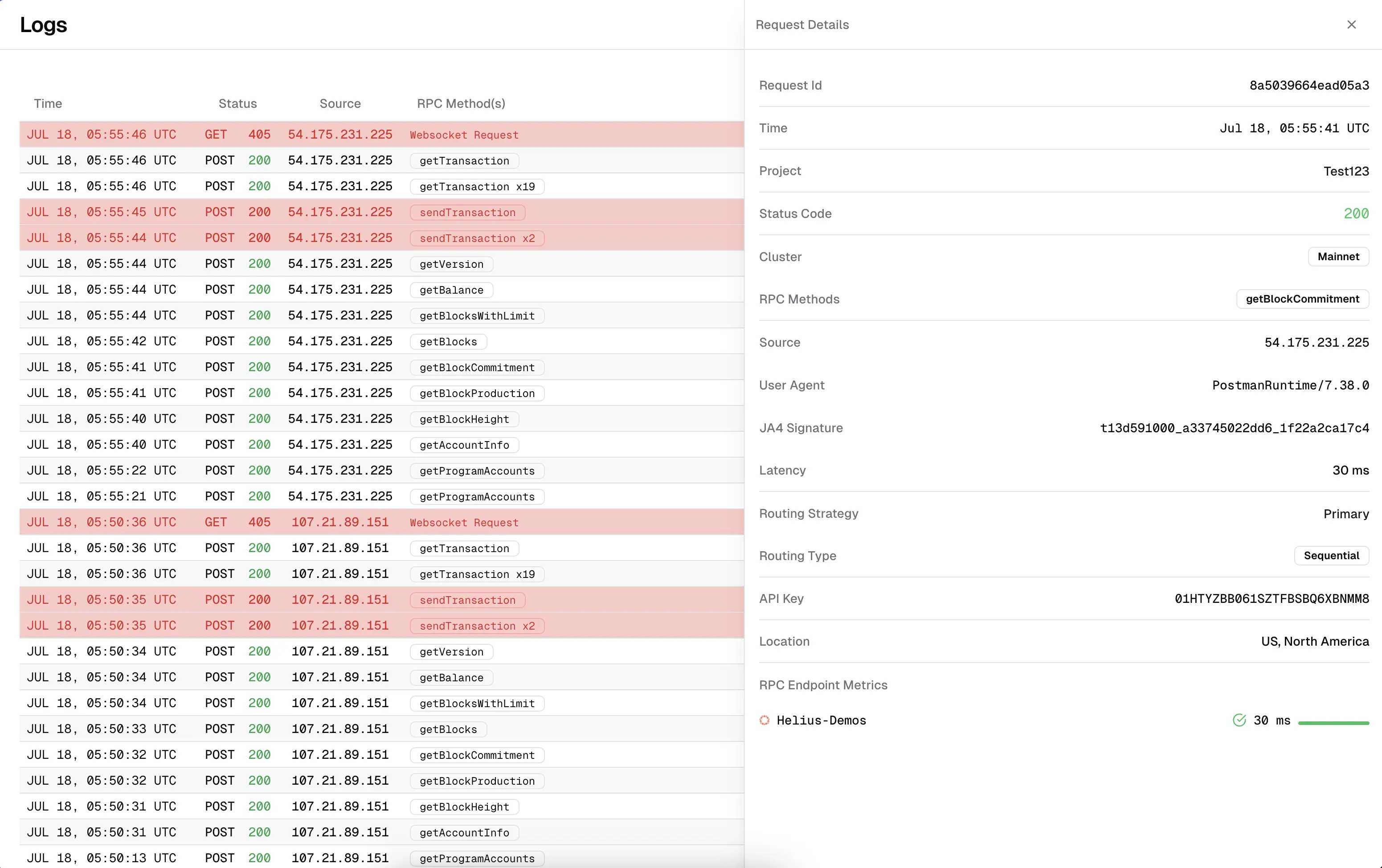 Screenshot of Logs